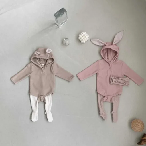 Bear hoodie Baby Bodysuit | Beige