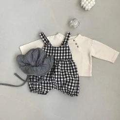 Devin Checker Baby overalls | Black & white