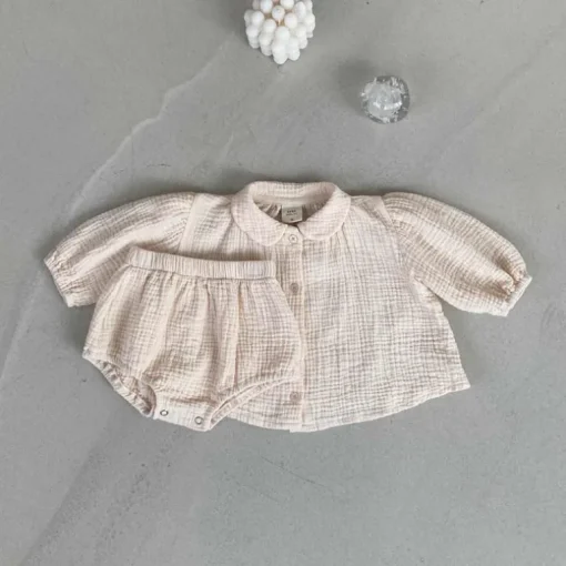 Gemma Gauze Baby Dress & Bloomer Set | Creme