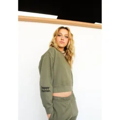 Happy Human Cropped Sweatshirt | Army Green | Women & Youth 10+