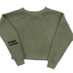Happy Human Cropped Sweatshirt | Army Green | Women & Youth 10+