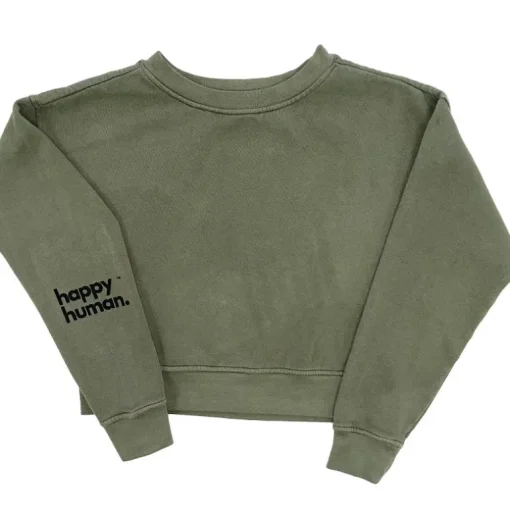 Happy Human Cropped Sweatshirt | Army Green | Women & Youth 10+