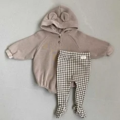 Harley Bear hoodie baby Romper | Mocha