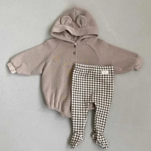 Harley Bear hoodie baby Romper | Mocha
