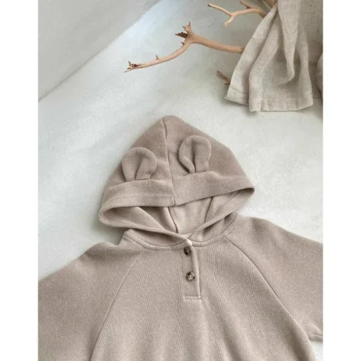 Harley Bear hoodie baby Romper | Mocha