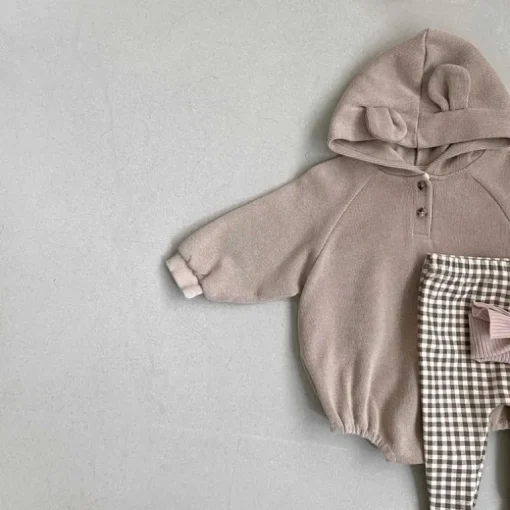 Harley Bear hoodie baby Romper | Mocha