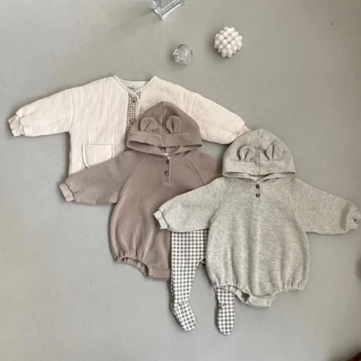 Harley Bear hoodie baby Romper | Mocha