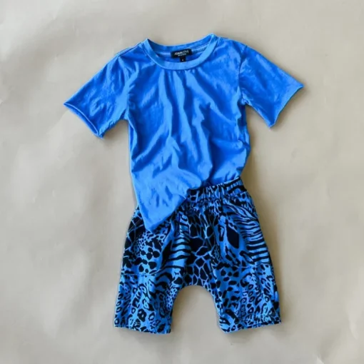 Izzy-Safari Print Shorts | Sea Blue