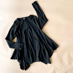 Kay Adult Tunic Top | Black Cotton Rib