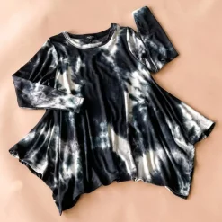 Kay Adult Tunic Top | Shadow Black Tie dye
