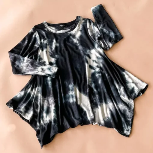 Kay Adult Tunic Top | Shadow Black Tie dye