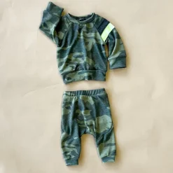 Oren Baby Set | Camo w/ Charcoal & Neon Stripes Faux Cashmere