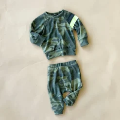 Oren Baby Set | Camo w/ Charcoal & Neon Stripes Faux Cashmere