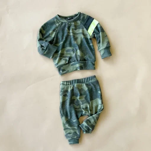 Oren Baby Set | Camo w/ Charcoal & Neon Stripes Faux Cashmere