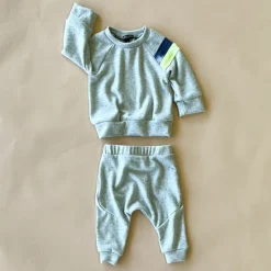 Oren Baby Set | Grey w/ Blue & Neon Stripes Faux Cashmere