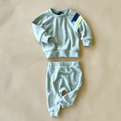 Oren Baby Set | Grey w/ Blue & Neon Stripes Faux Cashmere
