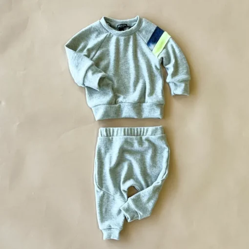 Oren Baby Set | Grey w/ Blue & Neon Stripes Faux Cashmere