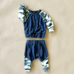 Oren Baby Set | Navy w/ Sand Camo Faux Cashmere