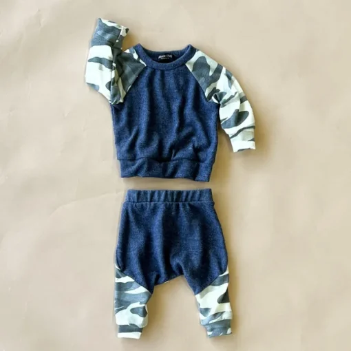 Oren Baby Set | Navy w/ Sand Camo Faux Cashmere
