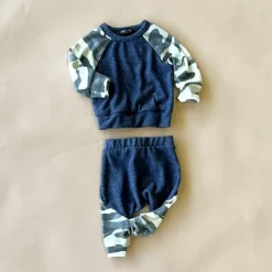 Oren Baby Set | Navy w/ Sand Camo Faux Cashmere