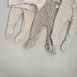 Presley Checker Baby Footie | Beige