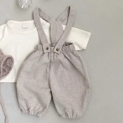 Sawyer Striped Baby overalls | Beige