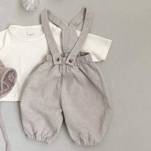 Sawyer Striped Baby overalls | Beige