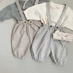 Sawyer Striped Baby overalls | Grey