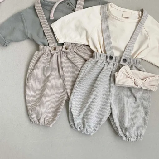 Sawyer Striped Baby overalls | Grey
