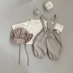 Sawyer Striped Baby overalls | Beige