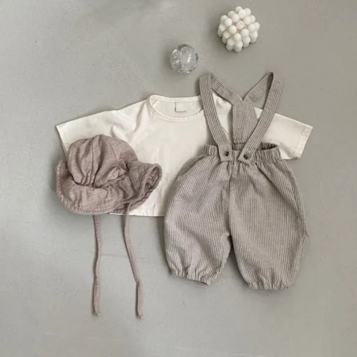 Sawyer Striped Baby overalls | Beige