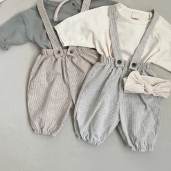 Sawyer Striped Baby overalls | Beige