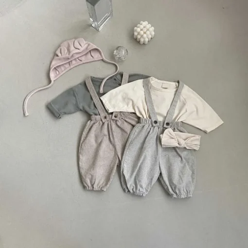 Sawyer Striped Baby overalls | Beige
